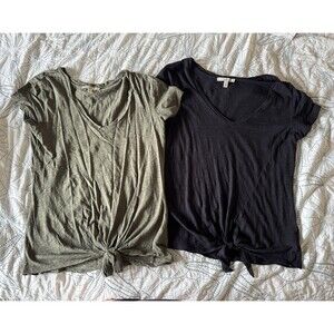 Express One-eleven Tie Front Modal Black & Green T-Shirt Bundle Medium